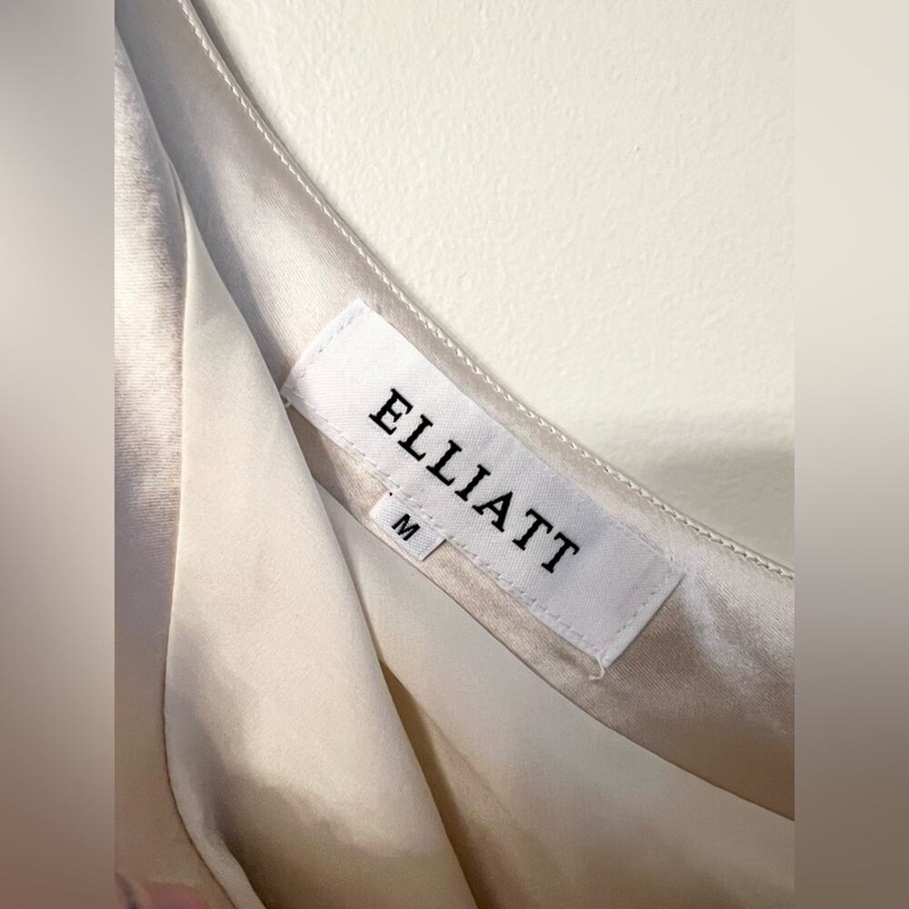 ELLIATT Cinda Satin Midi Dress in Pearl one shoulder puff sleeve bridal revolve - Picture 8 of 16